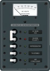 Picture of Blue Sea Systems 8043 AC Main Circuit Breaker Panel with Voltmeter - 3 Position