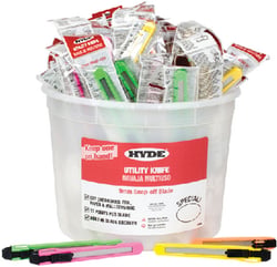 Picture of Hyde Tools 49697 18mm Snap-Off Blade Utility Knife Display Bucket 25-Pack