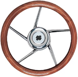Picture of Uflex V05 Marine Steering Wheel Mahogany Grip Stainless Steel 5-Spoke