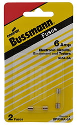 Picture of Bussmann BP/GMA6A 6 Amp Fast Acting Glass Tube Fuse 2-Pack