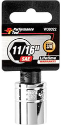 Picture of Performance Tool W38022 3/8" Drive 11/16" 6-Point Standard Socket