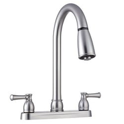 Picture of Dura Faucet DFPK350LSN Pull-Down RV Kitchen Faucet with Dual Levers Satin Nickel