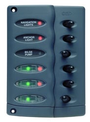 Picture of BEP Marine CSP6-F Marinco Contour 6-Switch Panel with LED Indicators and Fuse Holders