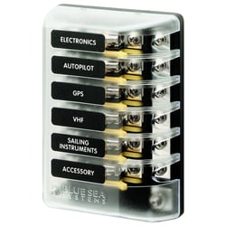 Picture of Blue Sea Systems 5015 AGC Glass Fuse Block 6 Circuit with Ground Bus