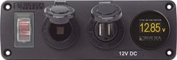Picture of Blue Sea Systems 4366 Water-Resistant Accessory Panel with Circuit Breaker, 12V Socket, Dual USB Charger & Voltmeter