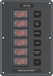Picture of Blue Sea Systems 4322 Water-Resistant Circuit Breaker Switch Panel 6 Position