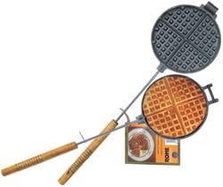 Picture of Rome Ind 1028 Chuckwagon Cast Iron Waffle Iron with Long Wood Handles