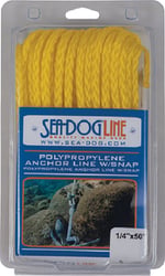 Picture of Sea-Dog Line 304206050YW-1 Hollow Braid Polypropylene Anchor Line with Snap 1/4" x 50'