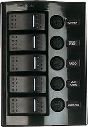 Picture of Sea-Dog Line 4251101 5-Gang Wave Rocker Switch Fuse Panel with LED Illumination