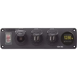 Picture of Blue Sea Systems 4368 Water-Resistant Accessory Panel with 12V Socket, Dual USB Chargers, and Voltmeter