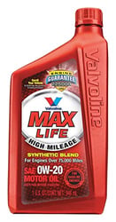 Picture of Valvoline 833002 MaxLife High Mileage 0W-20 Synthetic Blend Motor Oil 1 Quart