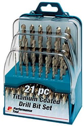 Picture of Performance Tool W9016 21-Piece Titanium Coated Drill Bit Set 1/16-3/8 Inch