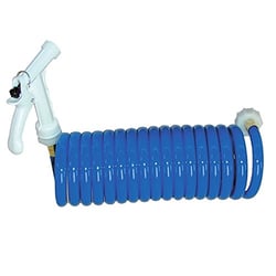 Picture of T-H Marine WDH-25B-B-DP 25' Coiled Washdown Hose with Pistol Grip Nozzle Blue