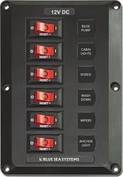 Picture of Blue Sea Systems 4352BSS 12V DC Circuit Breaker Panel 6 Position 45 Amp