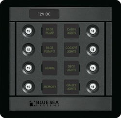 Picture of Blue Sea Systems 1450 DC Circuit Breaker Panel 8 Position Square Format
