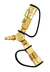 Picture of AP ME23YP Propane Y Adapter with Shut-Off Valves - 1/4 Inch QD Brass Splitter