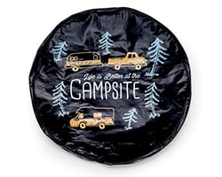 Picture of Camco 53292 Spare Tire Cover 27" Life is Better at the Campsite Black with Trees