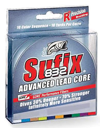 Picture of Sufix 658-218MC 832 Advanced Lead Core Fishing Line 18lb 10-Color Metered 200 Yards