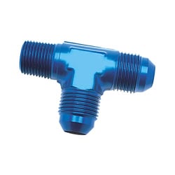 Picture of SPEEDFX 560626 -6AN x 1/4" NPTF 180 Degree Run Tee Fitting Blue Anodized