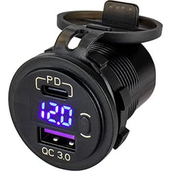 Picture of Sea-Dog Line 4265181 Round USB 3.0 & USB-C Power Socket with Voltmeter