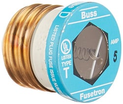 Picture of Bussmann T5 5-Amp Type T Time-Delay Dual-Element Edison Base Plug Fuse 125V