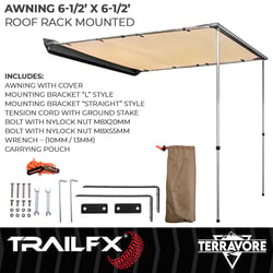 Picture of TrailFX AWN001 Roof Rack Awning 6.5ft x 6.5ft Tan Manual Retractable