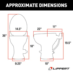 Picture of Lippert Components 2022113192 Flow Max RV Toilet Elongated Ceramic Bowl 18" Standard Profile