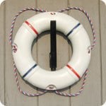 Picture of Dock Edge DE58421F Dolphin Ring Buoy 19" White with Red/White/Blue Rope