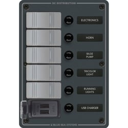Picture of Blue Sea Systems 8121 Waterproof 5-Position Contura Switch Panel with Dual USB Charger