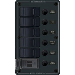 Picture of Blue Sea Systems 8521 Waterproof 5-Position Circuit Breaker Panel with Dual USB Charger