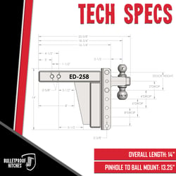 Picture of Bulletproof Hitches ED258 2.5" Adjustable Extreme Duty Trailer Hitch 8" Drop/Rise 36,000lb