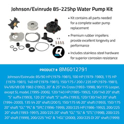 Picture of Quicksilver 8M6012791 Water Pump Kit for Johnson/Evinrude Outboard 85-225hp