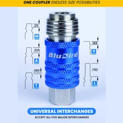 Picture of BluBird BB3850-5CP Rubber Air Hose 3/8" x 50' 300 PSI EPDM with 5-in-1 Coupler