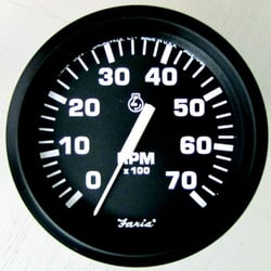 Picture of Faria Instruments F32850 Euro Black 4" Tachometer 7000 RPM with SystemCheck Indicator Gas Johnson Evinrude Outboard