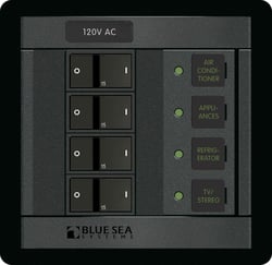 Picture of Blue Sea Systems 1210BSS Panel 360 120V AC 4-Position Branch Circuit Breaker Panel