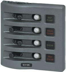 Picture of Blue Sea Systems 4374-BSS WeatherDeck 12V AC Circuit Breaker Panel 4 Position Gray