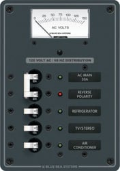 Picture of Blue Sea Systems 8043-BSS AC Main Circuit Breaker Panel with Voltmeter - 3 Position