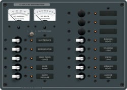 Picture of Blue Sea Systems 8068BSS DC 13 Position Circuit Breaker Panel with Voltmeter and Ammeter