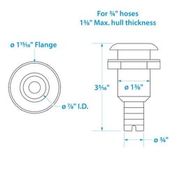 Picture of Seachoice 50-18441 Covered Thru-Hull Fitting with Stainless Steel Flange 3/4 Inch