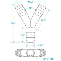 Picture of Seachoice 18231 3-Way Y Fitting for 3/4 Inch ID Hose Black Plastic