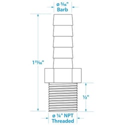 Picture of Seachoice 50-20811 Male Hose Barb 5/16 Inch Brass Fuel Fitting 1/4 NPT