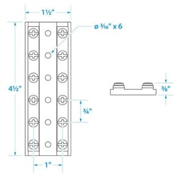 Picture of Seachoice 13531 6-Gang Terminal Block with Brass Contacts 30A 12V