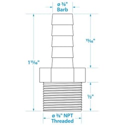 Picture of Seachoice 50-20791 Male Hose Barb 3/8 Inch NPT Thread Brass Fuel Fitting