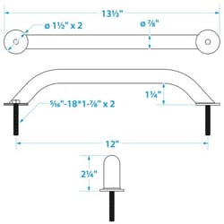 Picture of Seachoice 38341 Stainless Steel Hand Rail 12 Inch with Mounting Studs