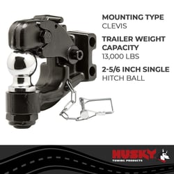 Husky Towing 33114 Pintle Hook Combo with 2-5/16" Ball 13000 lb GTW One-Mount Black — image 5