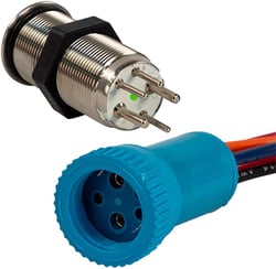 Picture of Bluewater 9057-2113 19mm Momentary Push Button Switch Blue/Red LED