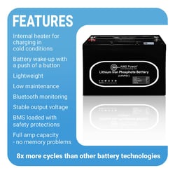 Picture of AIMS Power LFP12V104A 12V 104Ah LiFePO4 Lithium Battery with Wake-Up, Internal Heater & Bluetooth Monitoring