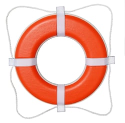 Picture of Taylor Made 2020122285 20-Inch Orange Vinyl Coated Foam Ring Buoy with White Grab Line