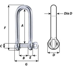 Picture of Wichard 1411W Captive Pin Long D Shackle 316L Stainless Steel 4mm 5/32"