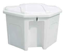 Picture of Taylor Made 2020108528 Stow 'N Go Power Pedestal Triangle Dock Box White 50x32x36